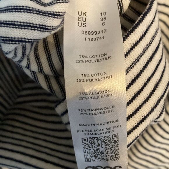 ASOS cotton blend stripes blue white flutter sleeve v- back mini dress size 6 - Picture 3 of 7